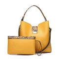 Two-piece yellow bucket bag set with python snake print handles and matching clutch - Yellow