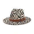 Detail of zebra pattern wool jazz fedora with brown leather belt and silver buckle - M (56-58cm) / Off White