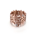 Bague feuilles or rose avec finition brossée et petits zircons cubiques brillants - US 6 / Or rose