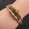 Luxury 3-piece men's bracelet set with gold crown charm and micro-pave crystals - 3-Piece Set