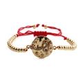 Detailed shot of red cord bracelet with gold beads and snake relief charm - Red Rope Gold Bead Snake 2