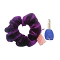 Deep purple velvet scrunchie with zipper pocket shown next to key for size reference - Dark Purple
