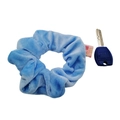 Light blue velvet scrunchie with hidden pocket zipper and blue key on white background - Light Blue