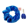 Velvet scrunchie with hidden zipper pocket in royal blue for keys and small essentials - Blue