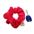 Rose red velvet scrunchie with hidden zipper pocket for small items and keys - Rose Pink