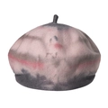 Cozy tie-dye knitted beret in grey pink and white with a classic top stem detail - M (56-58cm) / Pink
