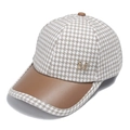 Dettaglio cappello baseball pied-de-poule con visiera in pelle PU e fibbia metallica M - 56-60cm Regolabile / Beige
