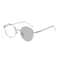 Classic round metal sunglasses with silver frame and geometric temple details in 45-degree view - C6 Silver Frame Photochromic Gray Lens