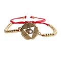 Red braided rope bracelet with gold star charm and colorful cubic zirconia inlay - Red Cord Bead Chain / Red