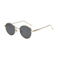 Retro round metal sunglasses with gold frames and dark lenses on a white background - C1 Gold Frame Gray Lens