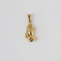 Detailed close-up of 18k gold plated praying hands pendant showing metallic texture - Z10 Praying Hands