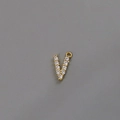 18k gold-plated letter V pendant with sparkling cubic zirconia inlay for DIY jewelry - Letter V