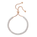 Adjustable rose gold tennis bracelet with rectangular zircon stones on white background - Rectangular White Stone / Rose Gold