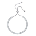 Adjustable silver bracelet featuring a row of baguette-cut zircons and a bolo closure - Rectangular White Stone / Silver