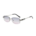 Frameless square sunglasses with gradient purple lenses and slim silver metal temples - Black Silver Frame Grey Pink Gradient