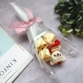 Detail of cream soap roses and plush bear with pearls in ribbon gift bouquet - Champagne With Bear