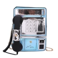 Retro light blue laser leather crossbody bag in novelty telephone shape with chain strap - Blue