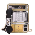 Creative retro telephone crossbody bag in laser gold and silver mirror finish - Gold