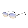 Fashion rimless sunglasses with purple to yellow gradient lenses and silver metal details - Black Silver Frame Blue Yellow Gradient