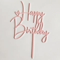 Pink acrylic Happy Birthday cake topper with artistic font for party decoration - Pink Hearts