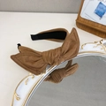 Brown velvet bow headband for women with soft suede texture and elegant knot design - Khaki