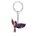 Détail du porte-clés oiseau aux motifs floraux colorés et son anneau en métal argenté - Motif d'Oiseau