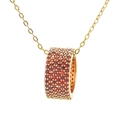 Elegant gold chain necklace featuring a cylinder pendant paved with red faceted crystals - Gold Chain Red Stones Style (Style 4)