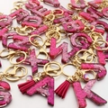 Resin alphabet keychain with pink purple sequins, golden ring and pink tassel accent - Pink Sequin / Three-Piece Set