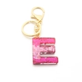 Pink glitter resin keychain letter E design with golden swivel lobster clasp and ring - Pink Sequin / Letter E