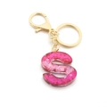 Pink glitter resin letter S keychain with gold lobster clasp and key ring for women - Pink Sequin / S