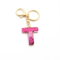 Letter T keychain with high-density pink sequins and golden lobster clasp - Pink Sequin / Letter T