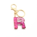 Glittery rose red resin alphabet R keychain with golden lobster clasp and sequins - Pink Sequin / Letter R