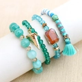 Bohemian multi-layer bracelet set with turquoise beads, tassels and agate slices - Turquoise/Blue/Orange (BCSET127)