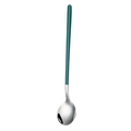Modern stainless steel spoon with a forest green long handle on a white background - 304 Round Spoon-Dark Green Silver