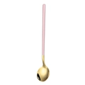 304 stainless steel long handle spoon with a golden head and pink handle - 304 Round Spoon-Pink Gold
