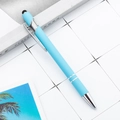 Light blue matte stylus ballpoint pen with silver metal accents and rubber touch tip - Light Blue