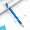 Blue matte stylus ballpoint pen with silver metal accents and black capacitive tip - Blue