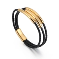 Herren Punk mehrlagiges geflochtenes Lederarmband mit goldfarbenen Metallröhren - 20.5cm Gold (KB117067-KFC)