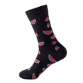Schwarze Baumwoll-Wadenstrümpfe mit rotem Wassermelonen-Muster und gerippten Bündchen - Schwarze Wassermelone 114