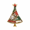 Christmas tree brooch pin in gold alloy with festive red and green rhinestones - Gold Multi-color Rhinestone Christmas Tree