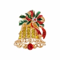 Elegant gold Christmas bell brooch with festive red and green rhinestones decoration - YNCP3204 Gorgeous Gold Bell