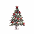 Detail of silver Christmas tree brooch with colorful rhinestones and a red star on top - Silver Red Christmas Tree