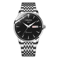Men's ORUSS business watch with silver metal strap, black dial, and dual calendar feature - Black & Silver