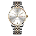 Business quartz watch featuring two-tone silver and gold band with day-date display - White with Gold Edge