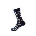 Mid-calf cotton socks in navy blue with yellow beer mug patterns for casual daily wear - One Size / 191 Dark Blue Beer Cup