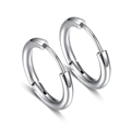 Polished silver stainless steel hoop earrings with minimalist circular design on white - Narrow Arc Style (ER-004 Steel)