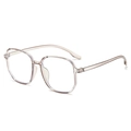 Pink transparent oversized hexagonal anti-blue light glasses with metal hinges - Transparent Grey