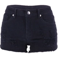 Zwarte denim shorts voor dames met hoge taille, gescheurde details en gerafelde details en rafelige zomen - S / Zwart