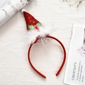 Christmas headband with red sequin hat, white fur, and green holly leaves decoration - Red Faceless Santa Style 15