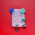 Molde de silicona navideño con detalles de copos de nieve, árboles y bastones de caramelo - Molde de Copo de Nieve de Bastón de Navidad